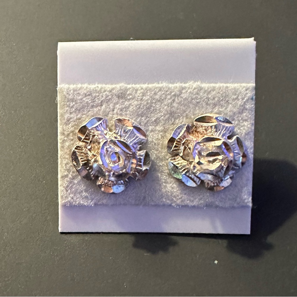 Real White Gold Flower Earrings
